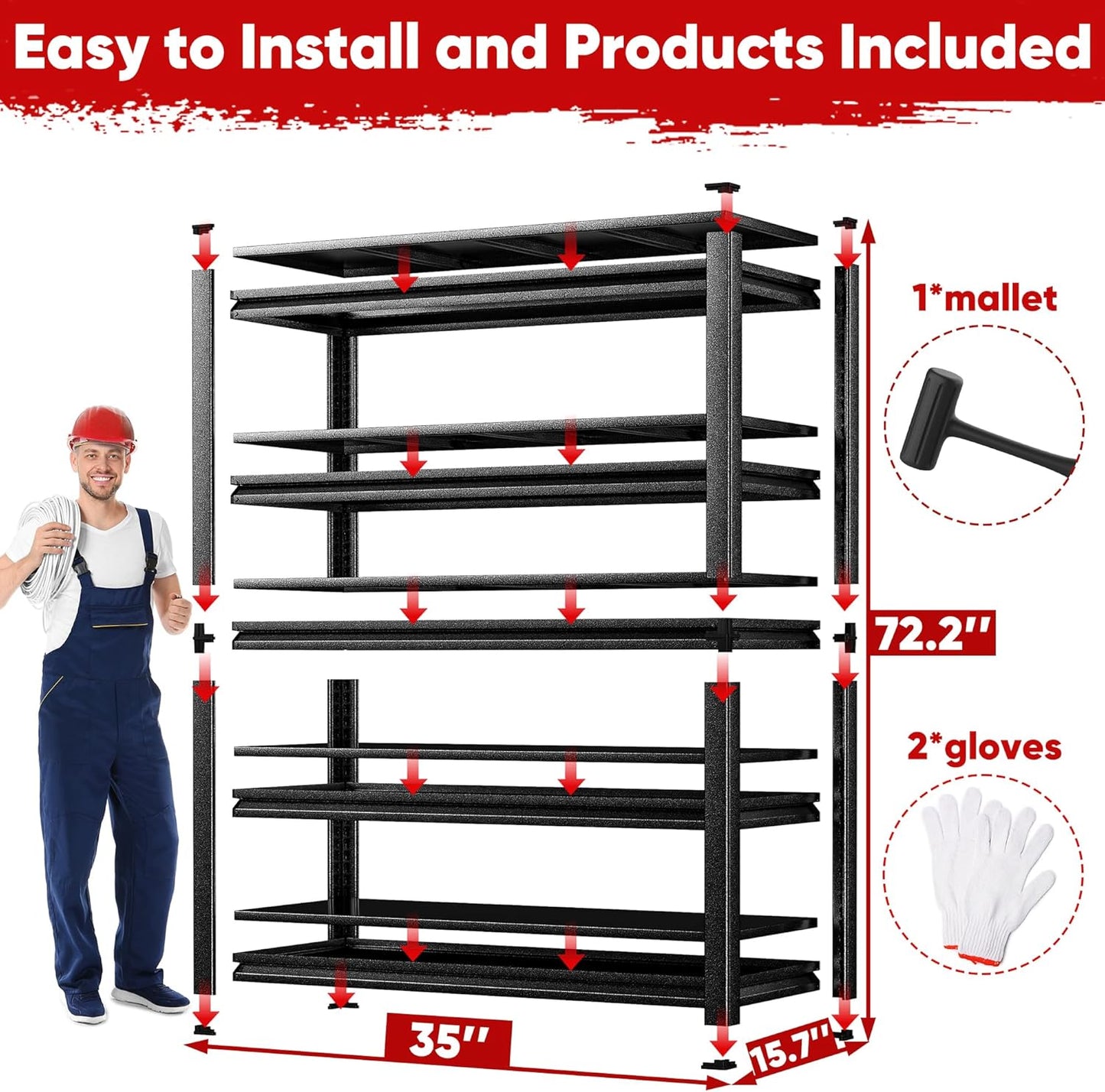 POKIPO Heavy-Duty Garage Shelving Unit - 5-Tier Metal Storage Rack | Adjustable 72"H x 35"W x 15.7"D, 3000LBS Capacity