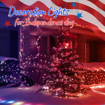 Patriotic Mini Lights - 100 Count Waterproof String Lights for 4th of July | Red, White & Blue