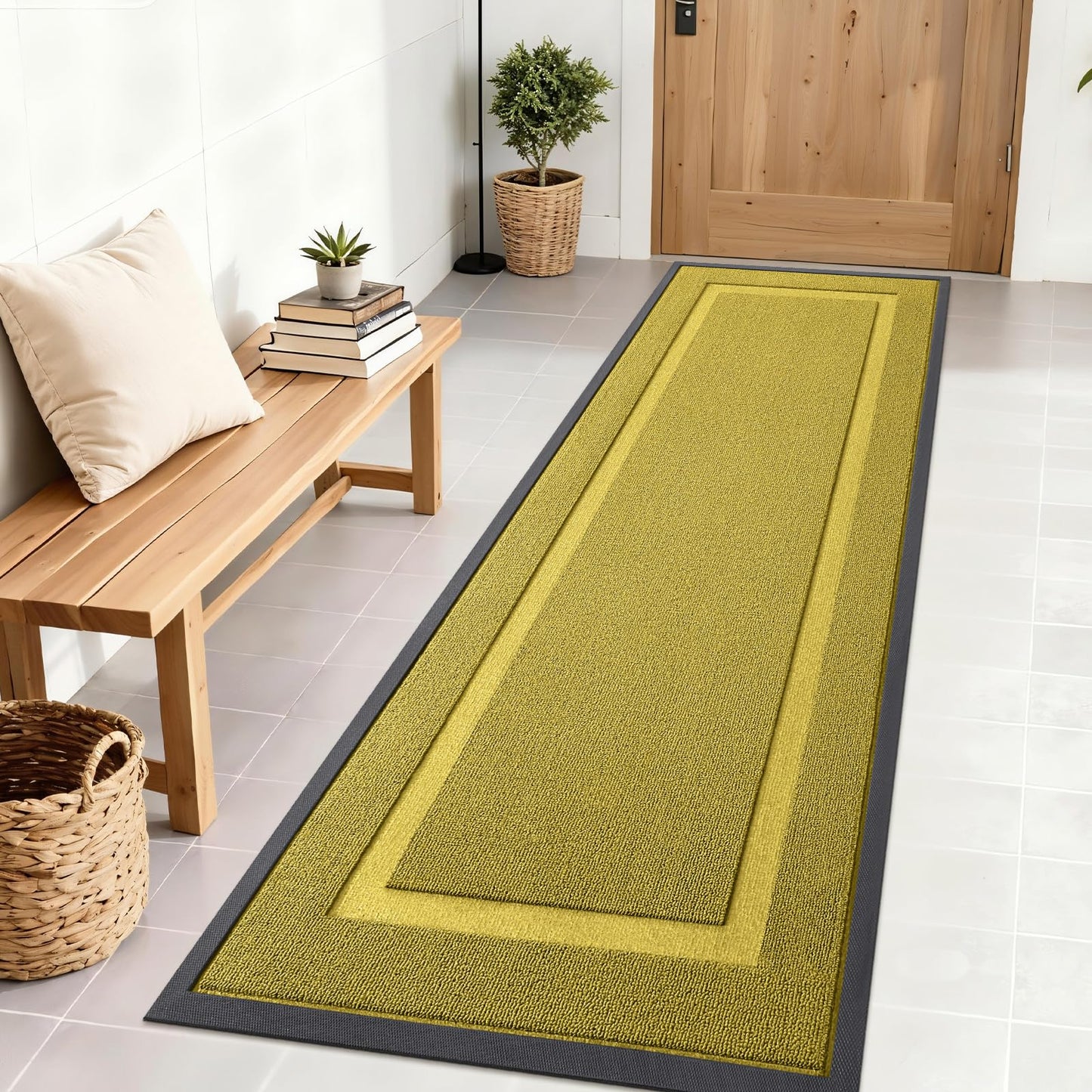 OLANLY Front Door Mat Indoor Outdoor Entrance, Waterproof All-Season, All-Weather Doormat, Sturdy Natural Rubber, Low Profile, Easy Clean Patio Porch Entryway Mat, 71x23, Lime Green