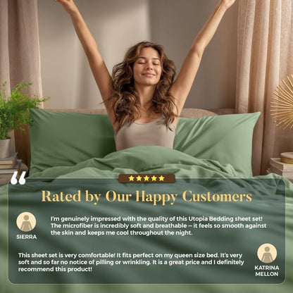 Utopia Bedding King Sheet Set – 4 Piece Bed Sheets for King Size Bed, Soft and Breathable Microfiber, Includes 1 Fitted Sheet, 1 Flat Sheet and 2 Pillowcases (Sage)