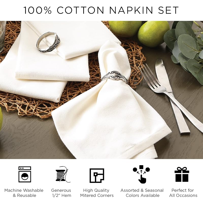 DII Thanksgiving Plaid Cloth Napkins Set of 6 - 20 x 20 inches, Taupe & Red + Variation: Square 20" x 20"