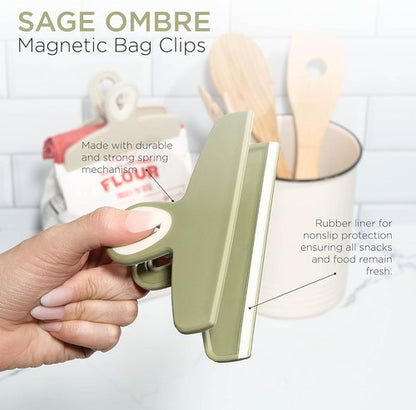 COOK WITH COLOR Bag Clips - Heavy-Duty Chip Clips with Air-Tight Seal | Sage, Pack of 8