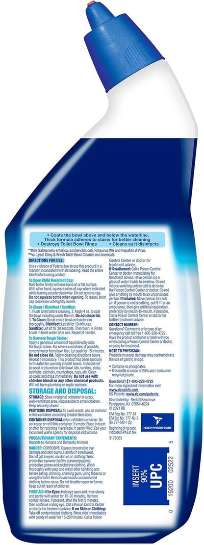 Lysol Power Toilet Bowl Cleaner Gel - Stain Removal & Disinfection | 24oz Size