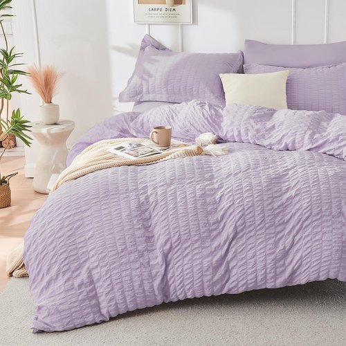 HYMOKEGE King Size Lavender Comforter Set - 7-Piece All-Season Luxury Bedding Set with Sheets & Pillowcases