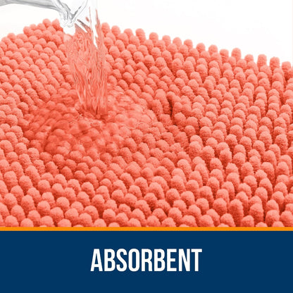 OLANLY Bathroom Rugs - Extra Soft Chenille Bath Mats | Quick-Dry, Machine Washable, 36x24, Coral