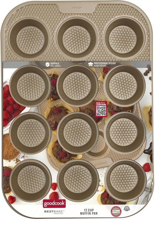 GoodCook BestBake Nonstick Carbon Steel Muffin Pan - 12 Cup, Durable Bronze Finish
