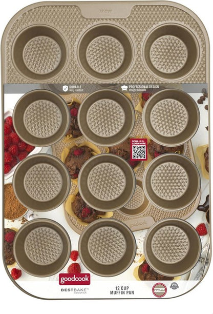 GoodCook BestBake Nonstick Carbon Steel Muffin Pan - 12 Cup, Durable Bronze Finish