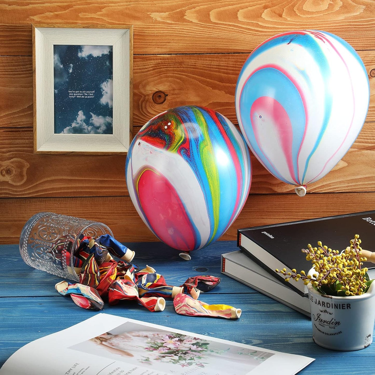 Skiennix 12-Inch Tie Dye Agate Marble Balloons - 24 Colorful Latex Balloons for Parties & Celebrations