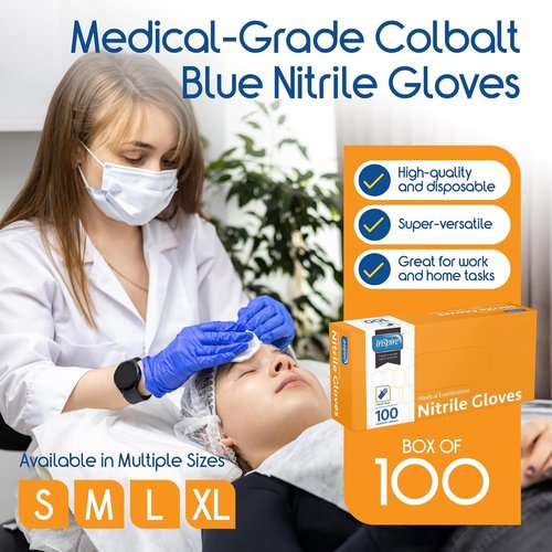 Inspire Cobalt Blue Nitrile Disposable Gloves - 4.5 Mil Medical Exam & Cleaning Gloves