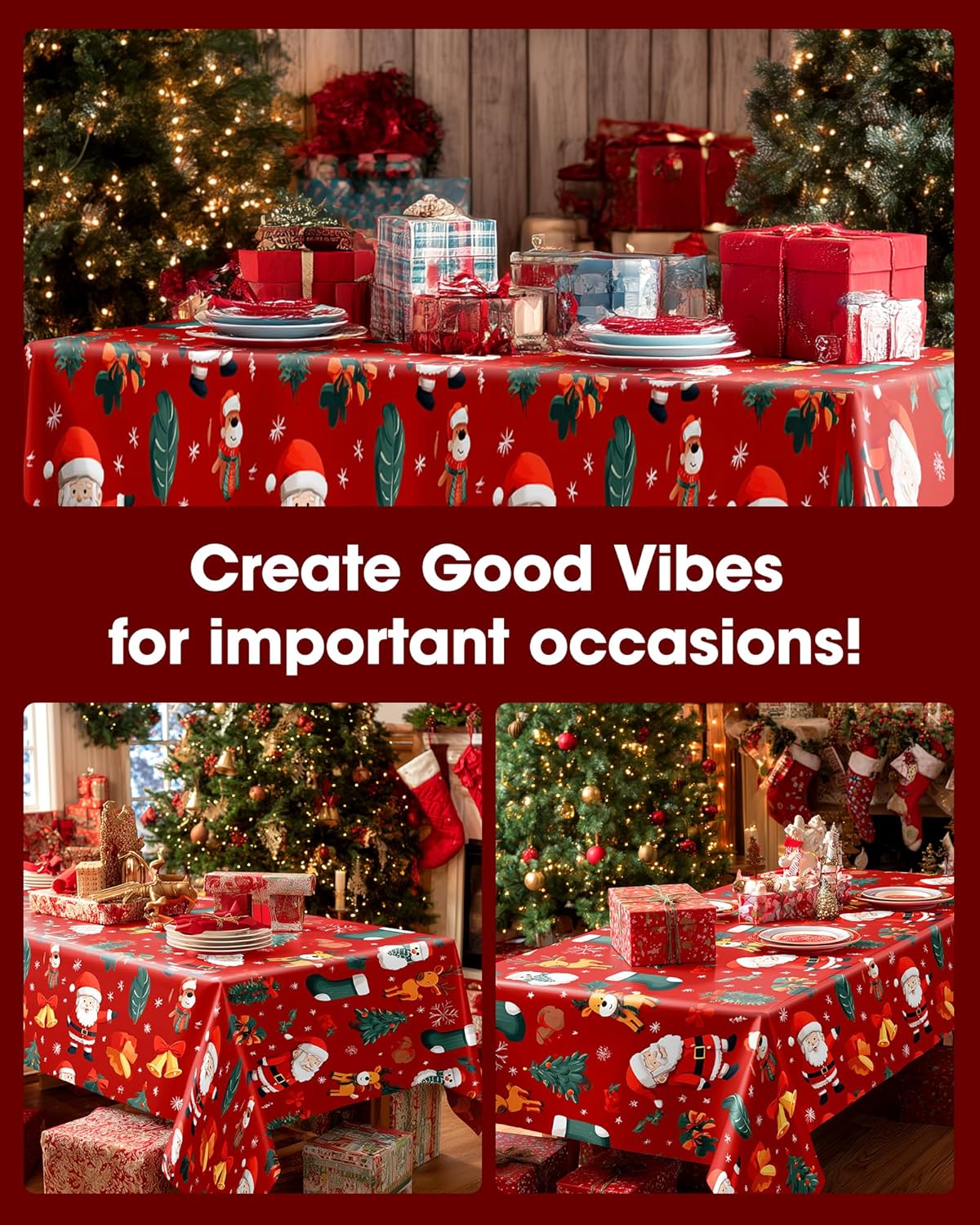 Pureegg Disposable Tablecloths - 10 Pack, 54 x 108 Inch, Sturdy & Leakproof for Christmas Parties - Red