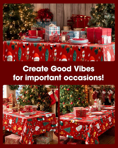 Pureegg Disposable Tablecloths - 10 Pack, 54 x 108 Inch, Sturdy & Leakproof for Christmas Parties - Red