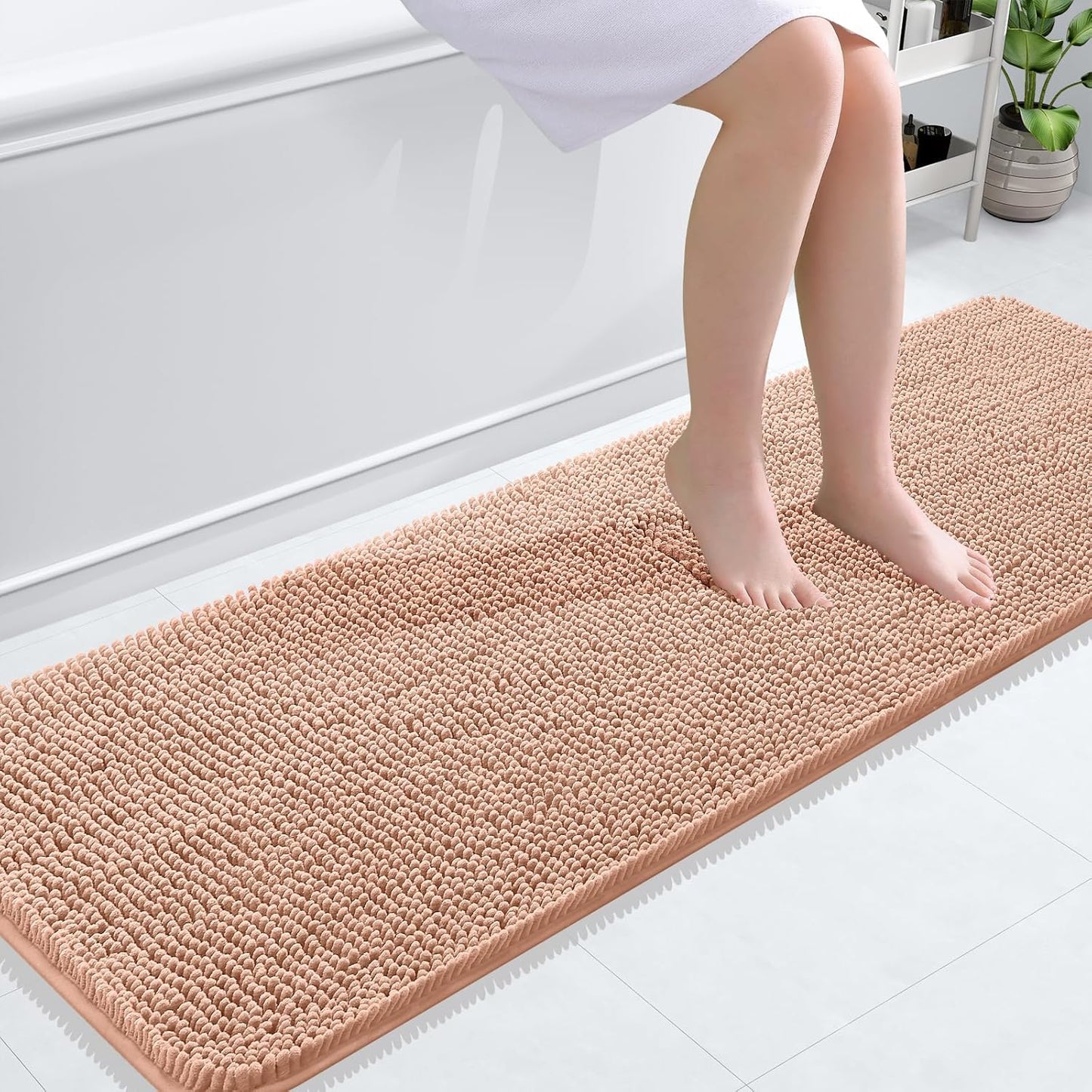 OLANLY Bathroom Runner Rugs - Extra Soft Chenille Bath Mat | Quick-Dry, Machine Washable, 59x20 Inches, Peach