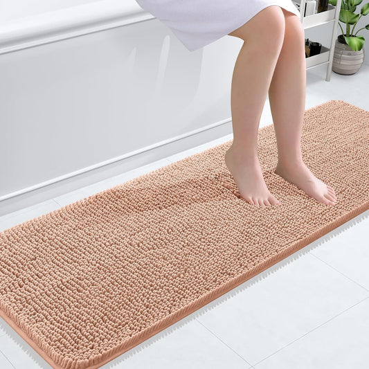 OLANLY Bathroom Runner Rugs - Extra Soft Chenille Bath Mat | Quick-Dry, Machine Washable, 59x20 Inches, Peach
