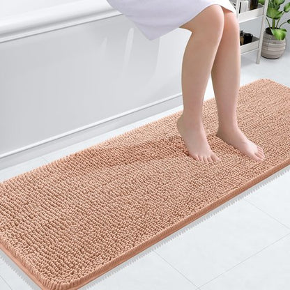 OLANLY Bathroom Rugs 59x20, Extra Soft Absorbent Chenille Bath Rugs, Rubber Backing Quick Dry, Machine Washable Bath Mats for Bathroom Floor, Tub and Shower, Home Decor Accessories, Peach