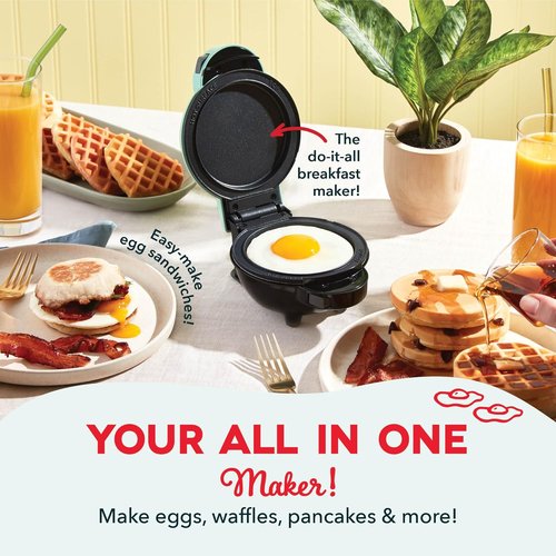 Dash MultiMaker® Mini System - Compact Waffle Maker with Removable Griddle Plates - Aqua, 6 Plates