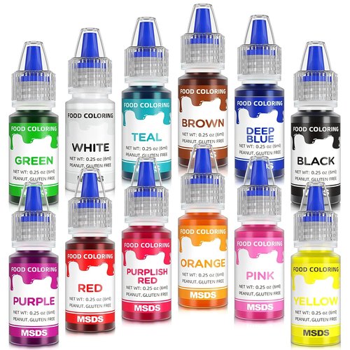 Cherrysea 12 Colors Food Coloring Set - Vibrant Tasteless Liquid Dye for Cake Decorating | 0.25 Fl. oz Bottles