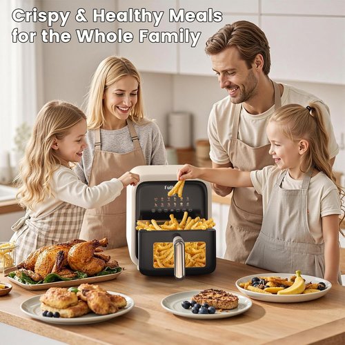 Fullwill Air Fryer - 7.5QT Multi-Function Cooker with Visible Window & Nonstick Basket | 1700W, Creamy White