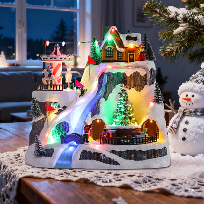 Wonder Garden Christmas Village Houses - Lighted Musical Ski Resort with Moving Train & Carousel | Collectible Indoor Decor