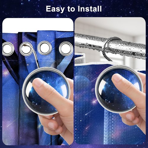 Ruvenis Galaxy Shower Curtain Hooks Set of 12, Metal Shower Hooks for Bathroom, Decorative Blue Space Shower Curtain Rings, Rust-Resistant Bathroom Accessories