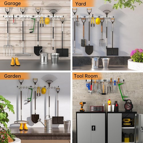 HUPBIPY Garden Tool Organizer - 34.5'' Aluminum Alloy Wall Mount with Hooks for Shovels, Rakes & Brooms