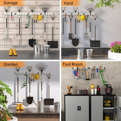 HUPBIPY Garden Tool Organizer - 34.5'' Aluminum Alloy Wall Mount with Hooks for Shovels, Rakes & Brooms