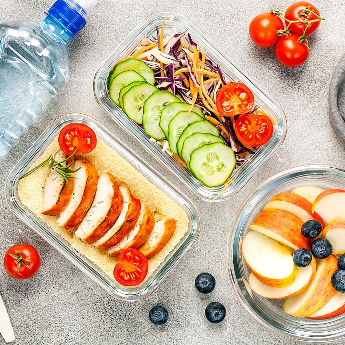 VERONES Glass Meal Prep Containers - 10 Pack Airtight, Stackable Food Storage Set with Lids | BPA-Free, Microwave & Oven Safe, Grey