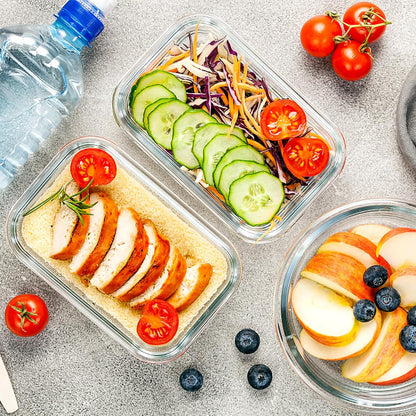 VERONES Glass Meal Prep Containers - 10 Pack Airtight, Stackable Food Storage Set with Lids | BPA-Free, Microwave & Oven Safe, Grey