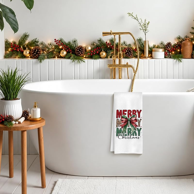 Red and Green Coquette Bow Christmas Kitchen Towels - 16x24 Style09