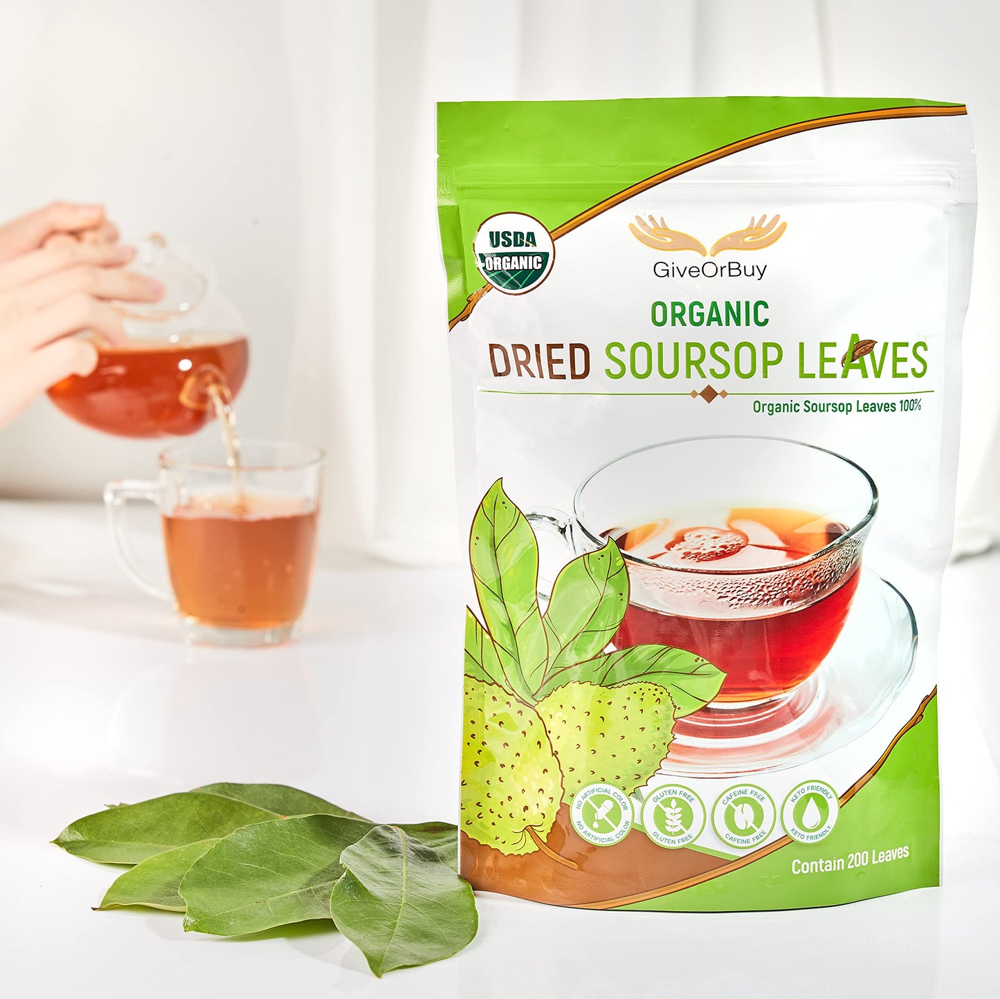 GiveOrBuy Soursop Leaves - Whole Dried Organic Hoja De Guanabana Leaf Jamaica Tea, Pure Graviola Organica Loose Herb Teas