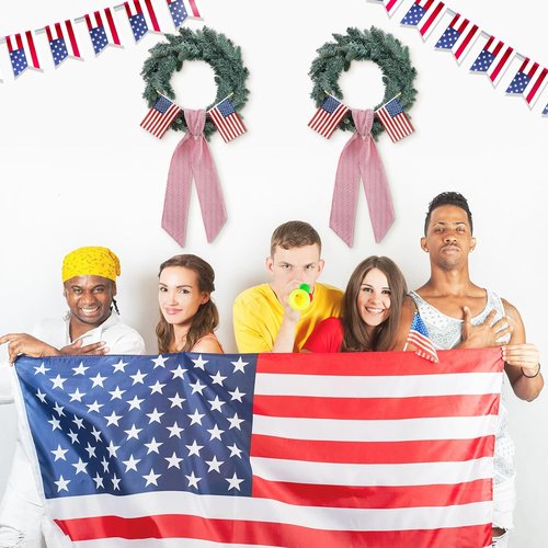 Hahafelt Patriotic Wreath Sashes - American Flag Design | 56 x 4.5 Inch Red & White Stripes for July 4th Decor