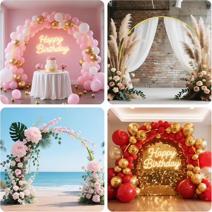 Skiennix Round Balloon Arch Stand - 8FT Gold Metal Circle Backdrop for Weddings & Events
