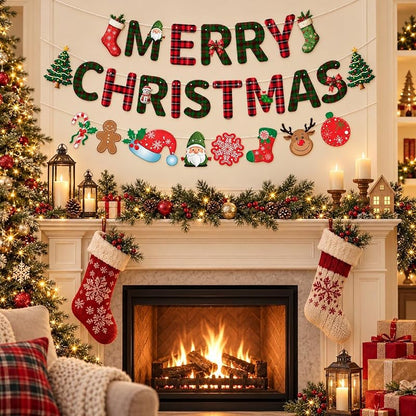 Christmas Banner 32pcs Red Green Merry Christmas Party Decor