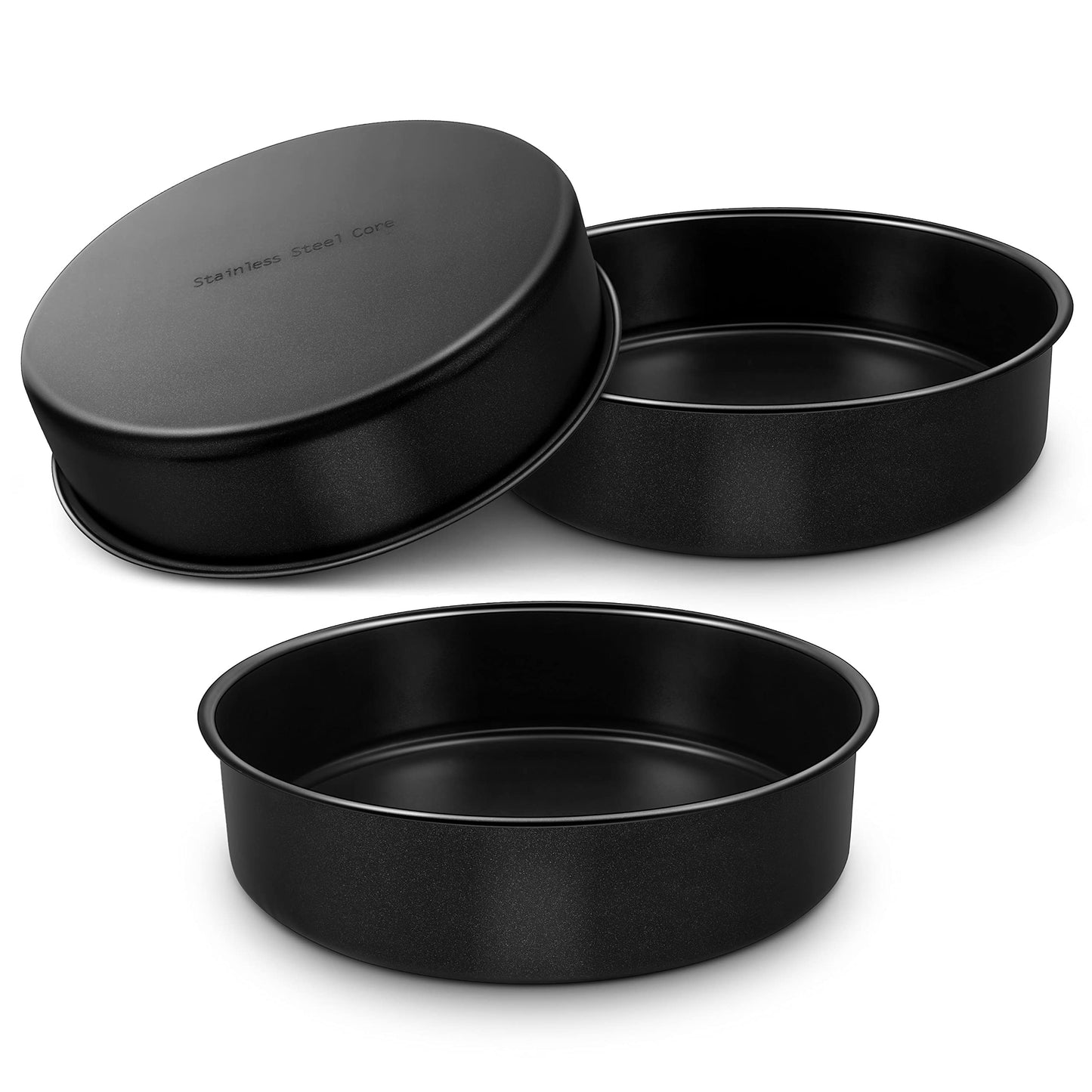 Homikit 8 Inch Cake Pan Set of 3, Stainless Steel Nonstick Round Cake Baking Pan Mold, Large Birthday Wedding Smash Layer Cheesecake Pans for Baking Cake Pizza Pie Tart Quiche, Healthy & Oven Safe