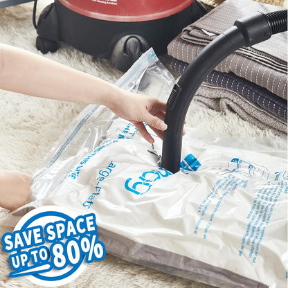 Skiennix Vacuum Storage Bags - 8 Small Space Saver Bags for Clothes with Hand-Pump - Clear