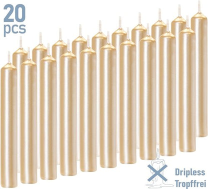 BRUBAKER Mini Taper Candles - 20 Pcs Pale Gold Unscented 3¾ x ½ Inches for Rituals, Weddings & Decor