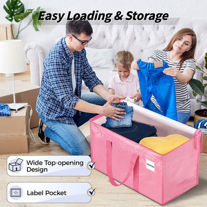 Skiennix Extra Large Heavy-Duty Moving Bags - 16 Pack Pink Storage Bins with Lids & Reinforced Handles