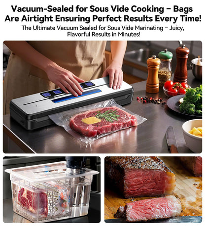 Vacuum Sealer for Food Freezer - Vacuum Sealer Machine for Meat, Sous Vide, Seal & Pre A meal, Save Food, Built-in Cutter, Compact Design, Fully Starter Kits, Sliver Black
