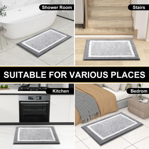 OLANLY Bathroom Rugs 24x16, Extra Soft and Absorbent Microfiber Bath Mat, Non-Slip, Machine Washable, Quick Dry Shaggy Bath Carpet, Suitable for Bathroom Floor, Tub, Shower (Small, Grey)
