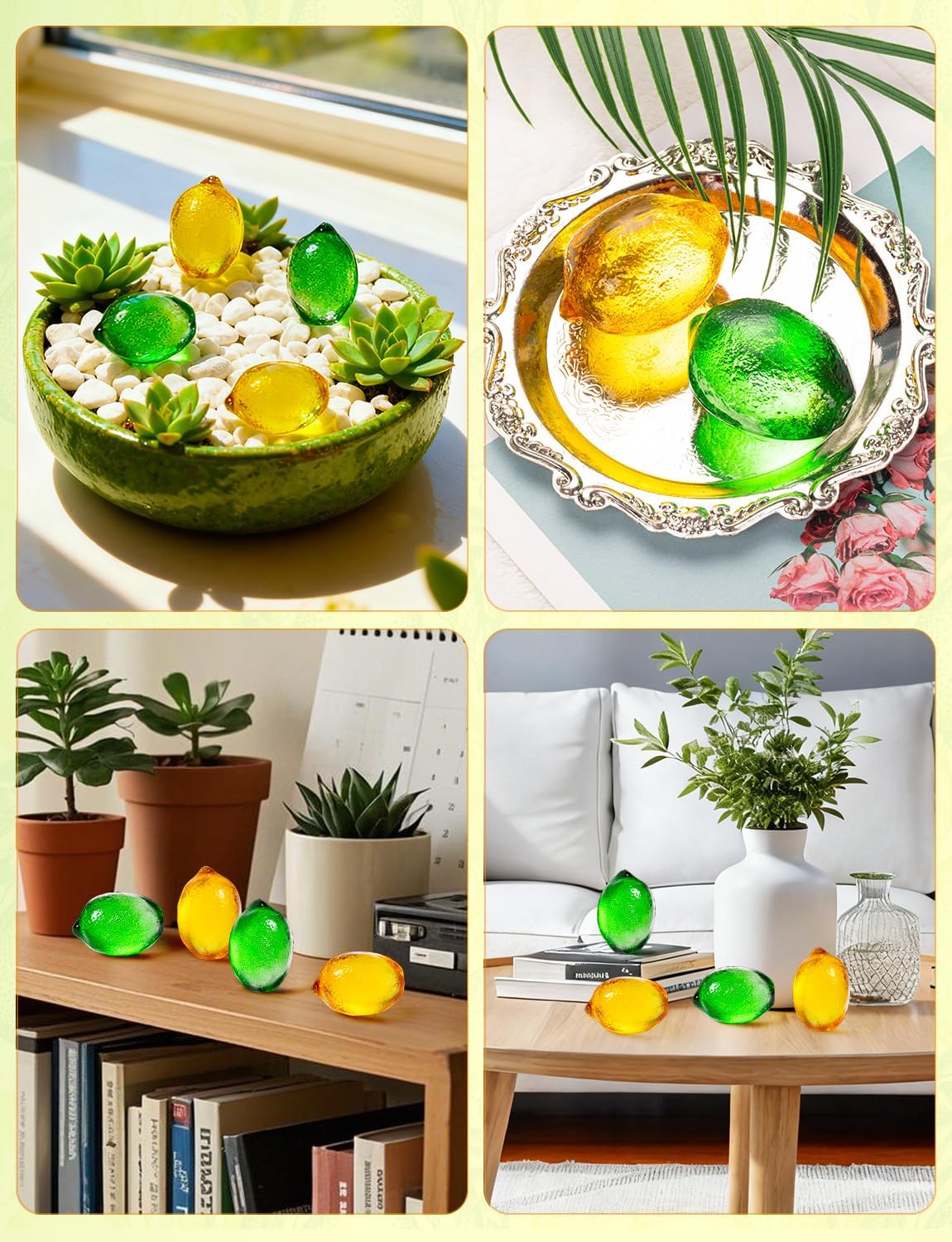 Skiennix Glass Lemon Figurines - 2-Inch Collectible Fruit Decor for Home & Office Table
