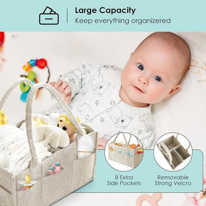 HIPHOP PANDA Diaper Caddy Organizer - Sturdy Portable Storage Bin for Newborn Essentials - Grey/Oatmeal 2-Pack