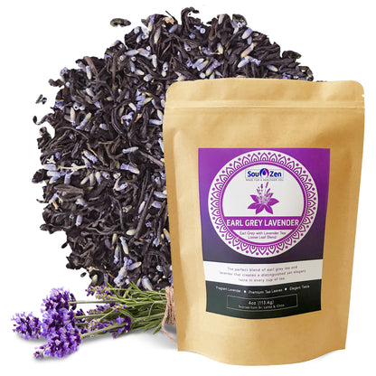 Sou Zen Earl Grey Lavender Tea Loose Leaf Blend 4oz (113g) | Premium Quality Tea Leaves and Flowers | Raw and Naturally Organic Ingredients | Energizing and Revitalizing Tea with No Additives