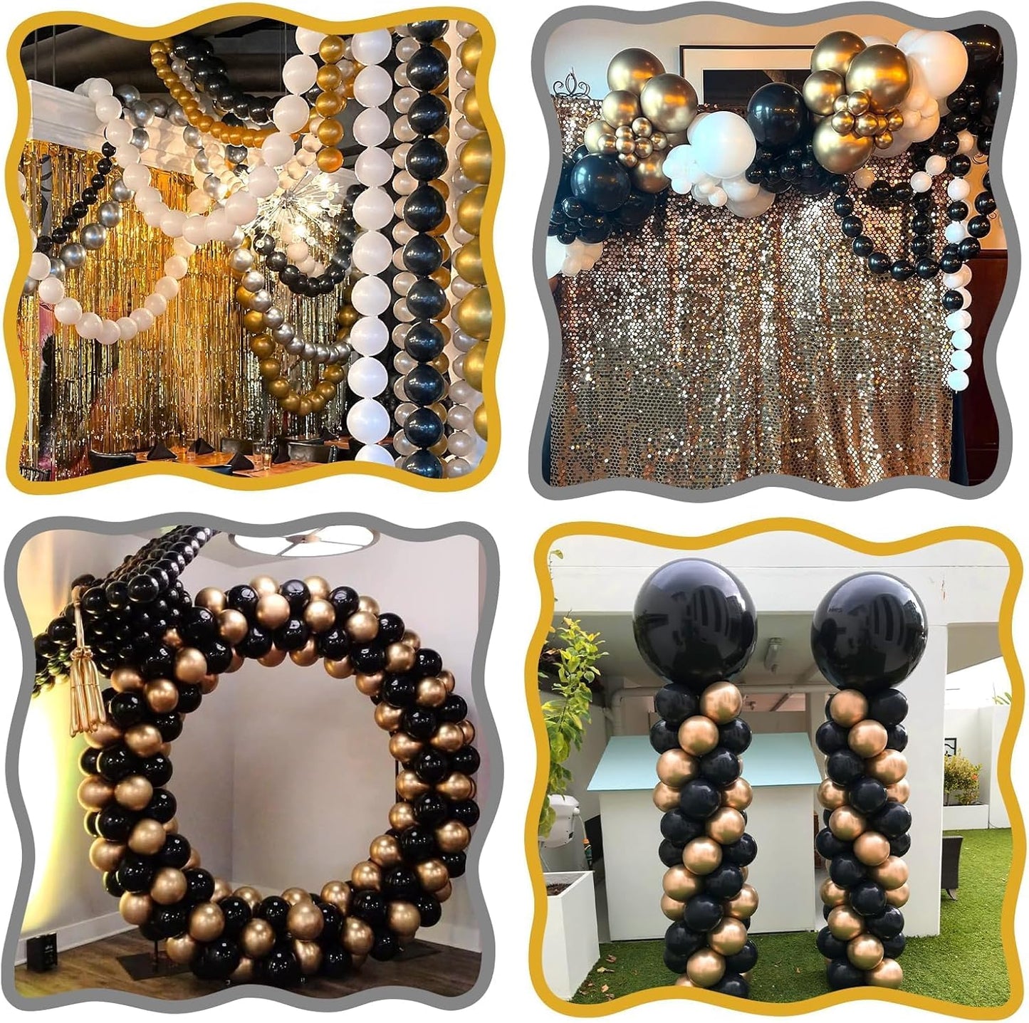 Skiennix Black & Gold Link Balloons - 60Pcs 6-Inch Metallic Latex for Parties & Celebrations