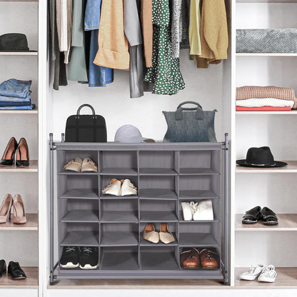 Storage Maniac Stackable Shoe Cubby Organizer - 20-Cube Free Standing Shoe Rack in Gray for Entryway & Bedroom