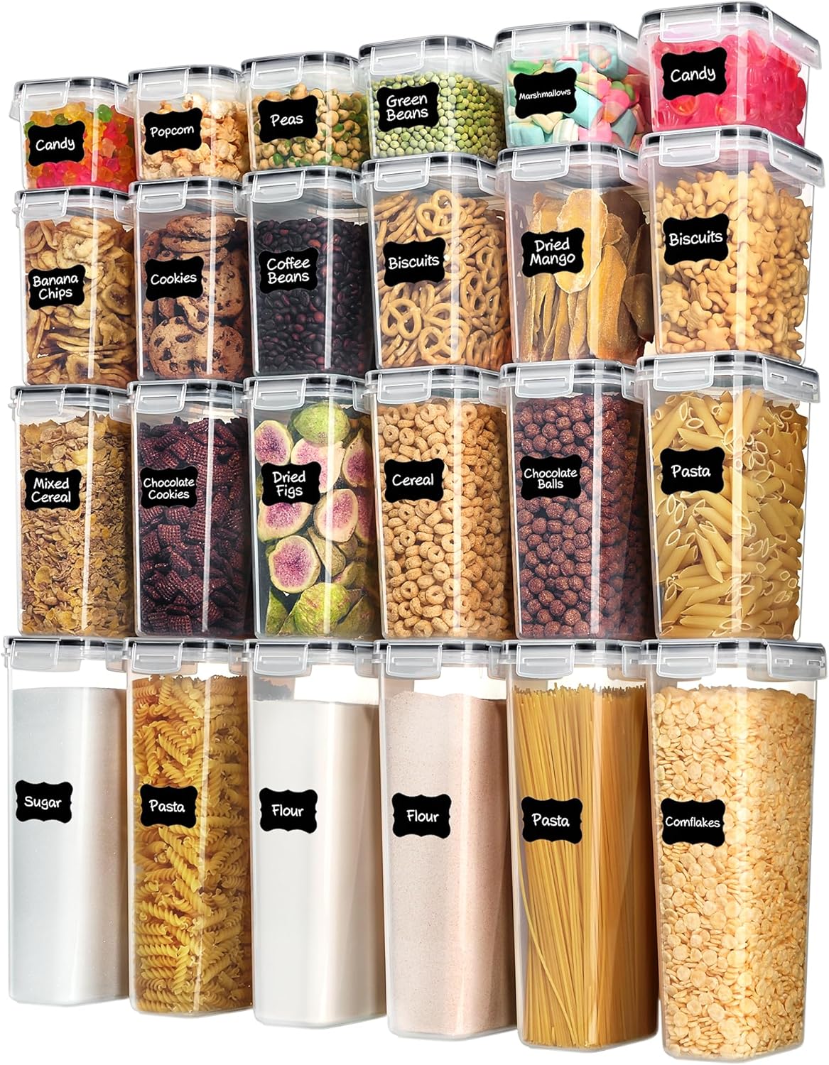 Vtopmart Airtight Food Storage Containers - 24 Pcs Plastic Canisters for Cereal, Flour & Sugar | BPA Free, Black