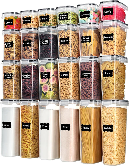 Vtopmart Airtight Food Storage Containers - 24 Pcs Plastic Canisters for Cereal, Flour & Sugar | BPA Free, Black