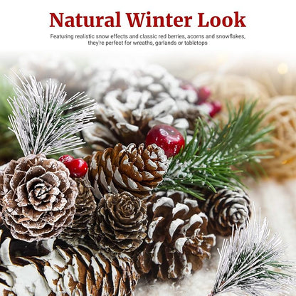 Snowy Pine Cones & Berry Stem Craft Kit - 140 Pcs Holiday Decor (Variation: Snow)