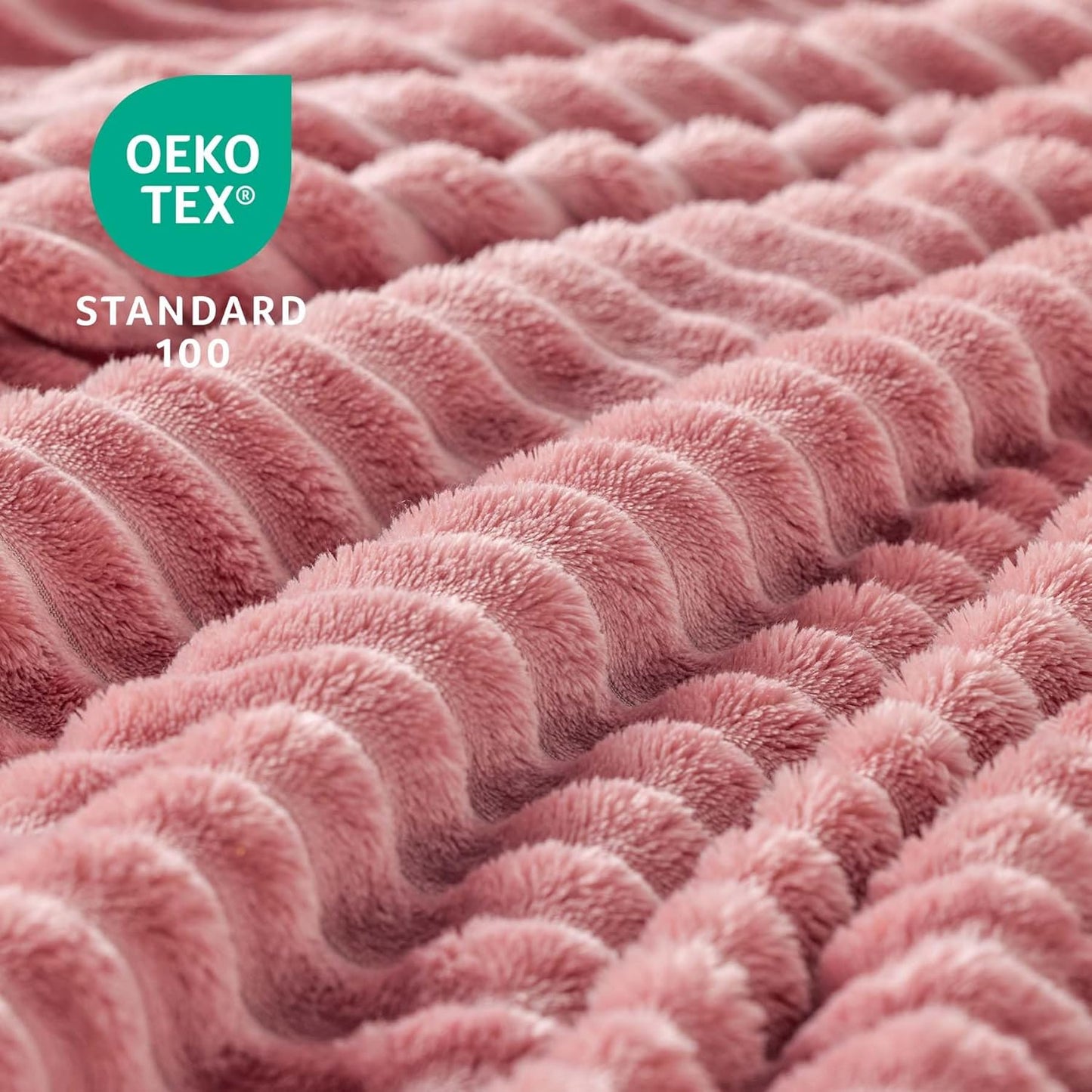 BEDELITE Fleece Throw Blanket - Soft & Warm 3D Ribbed Jacquard Design | Cozy Pink 50x60 Inches