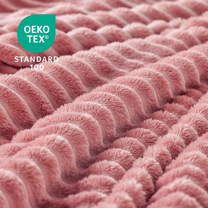 BEDELITE Fleece Throw Blanket - Soft & Warm 3D Ribbed Jacquard Design | Cozy Pink 50x60 Inches