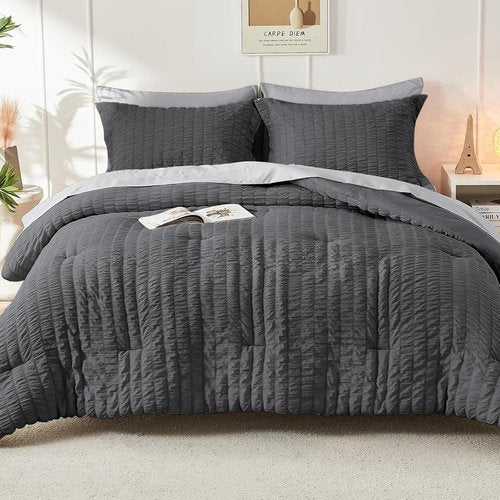 HYMOKEGE Twin XL Comforter Set - All-Season Luxury 5-Piece Bedding Set in Dark Grey/Light Grey