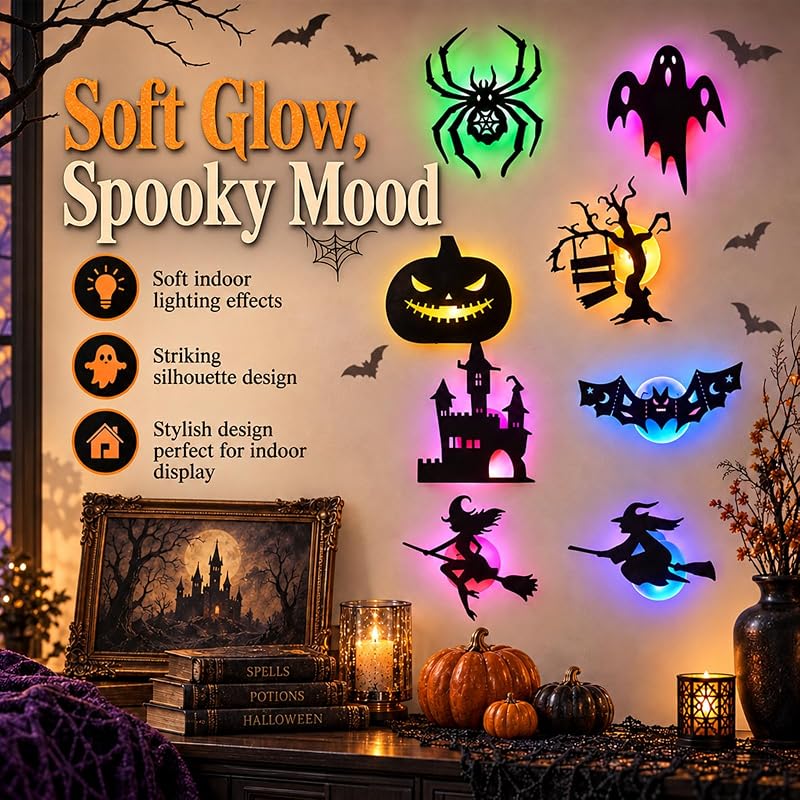 Halloween LED Wall Decor Lights 3D Bat Silhouettes – 24 Pcs Halloween Silhouette Set
